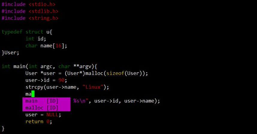YouCompleteMe自动补全实例