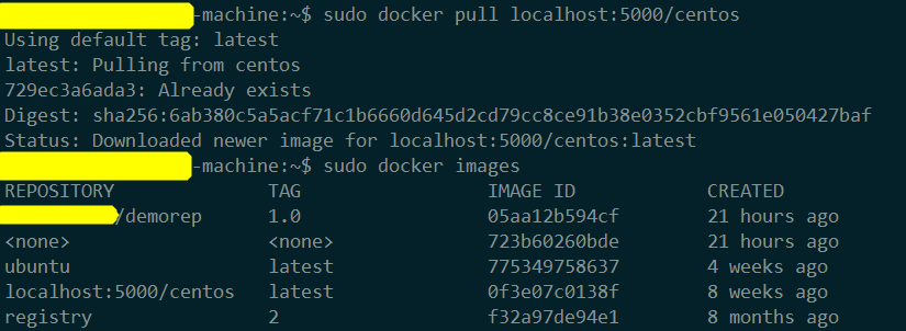 docker pull centos镜像并查看系统所有镜像