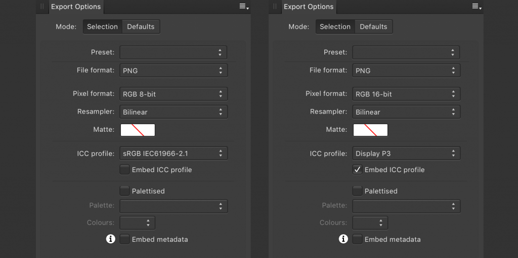 Affinity Designer导出色彩配置