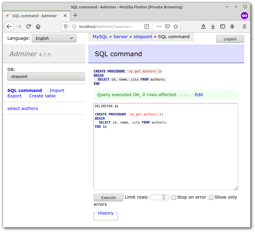 管理员创建存储过程
