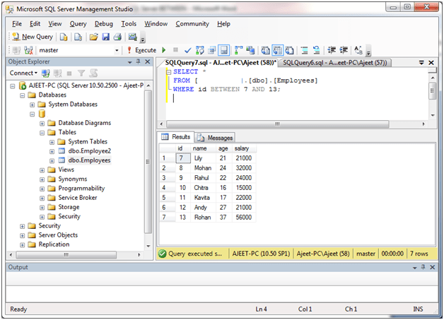 SQL Server BETWEEN运算符