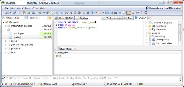 MariaDB DISTINCT子句2