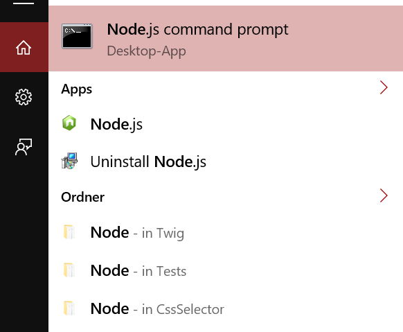Node.js开始菜单窗口