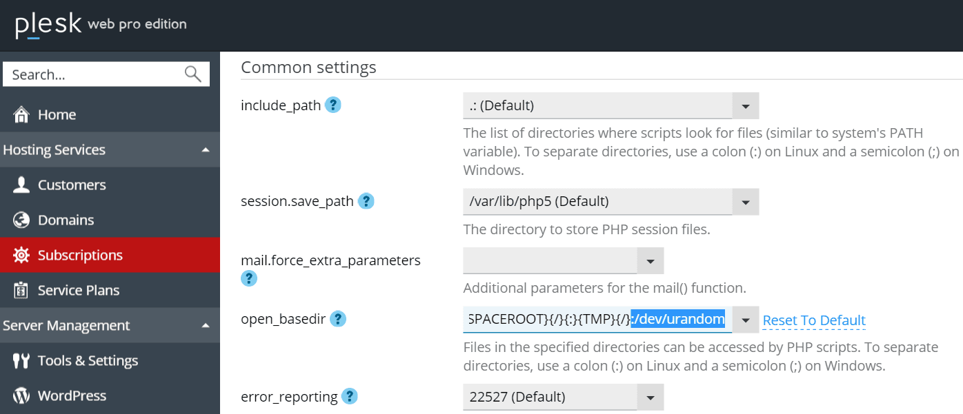 Plesk管理器open_basedir路径