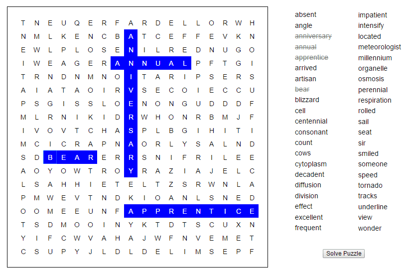 JavaScript中的Wordfind(字母汤)