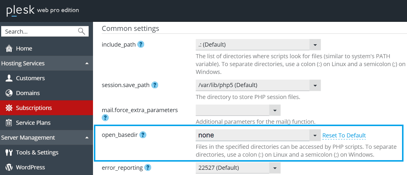 open_basedir Plesk