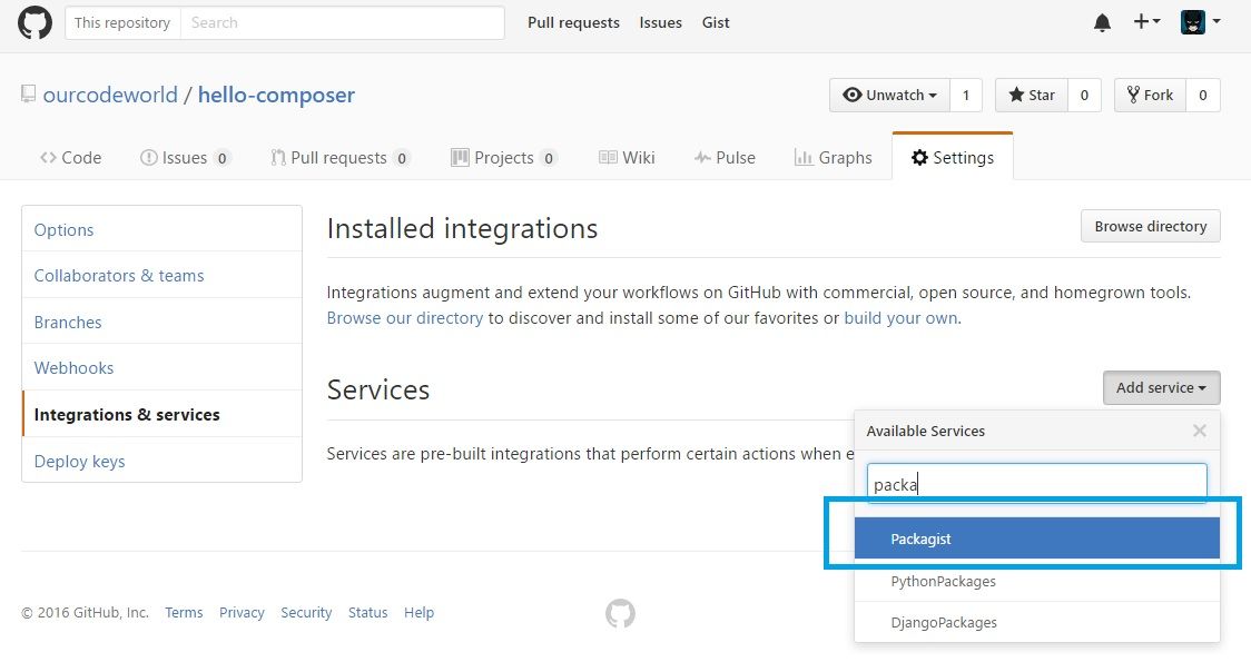 集成Packagist Github存储库