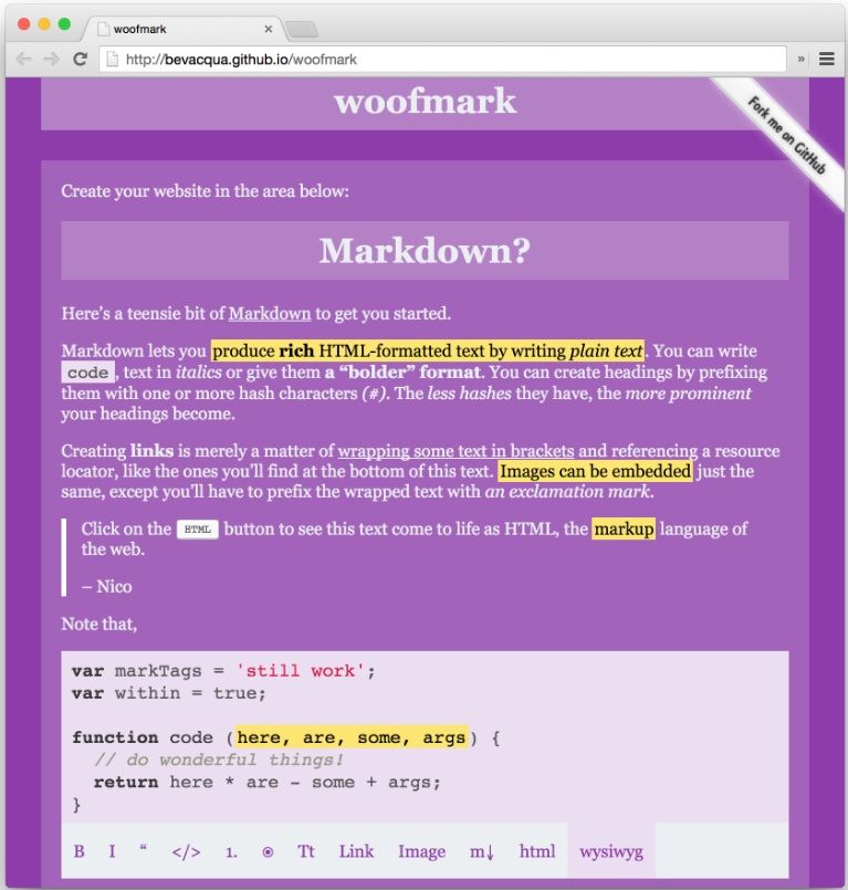 Markdown Woofmark Bevaqua