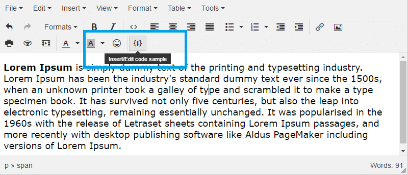 TinyMCE代码示例按钮