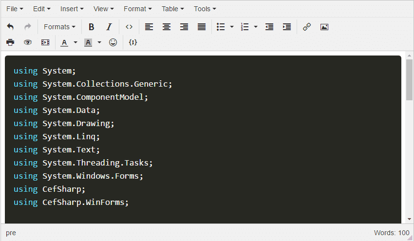 自定义CSS Prism.js TinyMCE代码示例