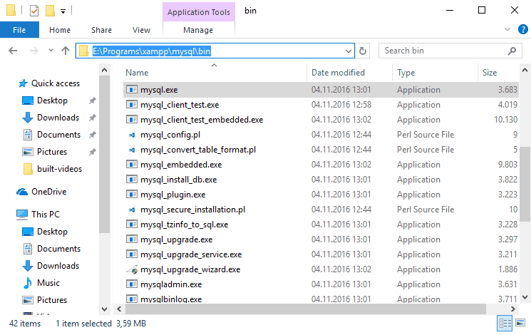 可执行mysql xampp Windows