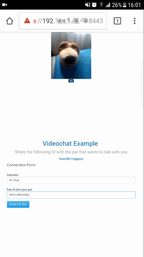 移动设备对等JS Videochat Node.js