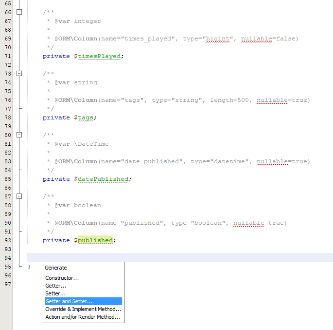 NetBeans Getter和Setter for PHP类