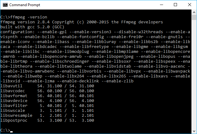Windows中的ffmpeg命令提示符