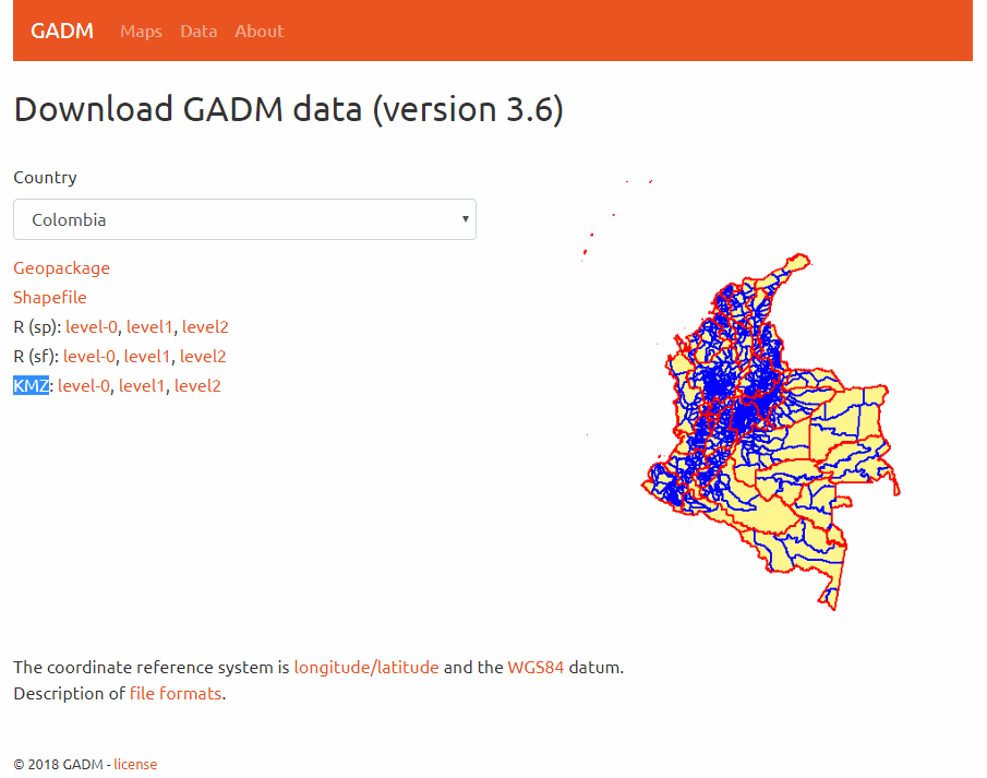 Google Maps KMZ GADM的国家，州或城市的地理坐标