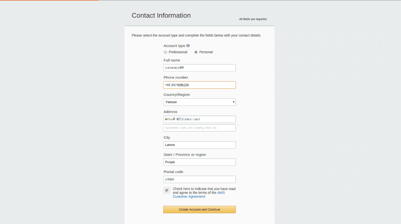 Amazon AWS账户类型表格