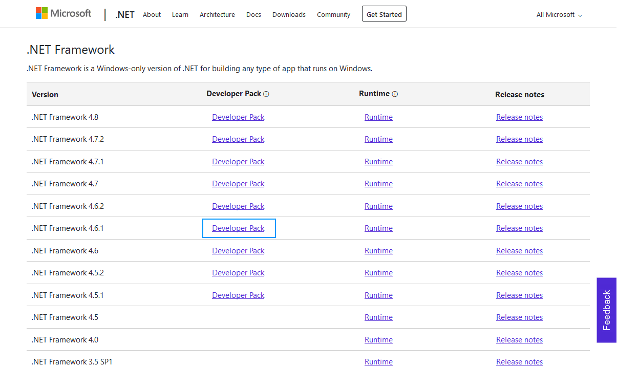 下载.NET Framework 4.6.1开发人员包