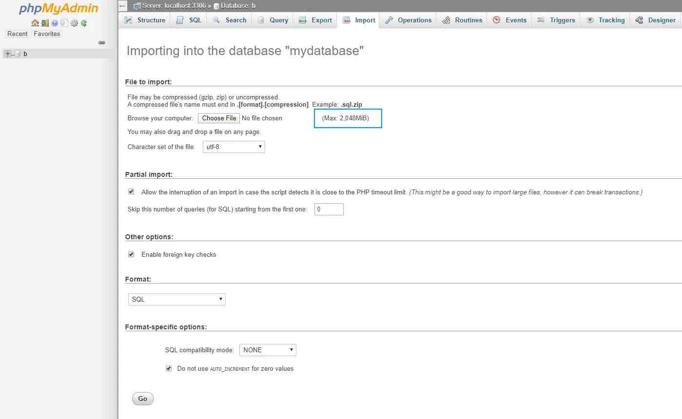 PHPMyAdmin Plesk 2MB上传文件限制