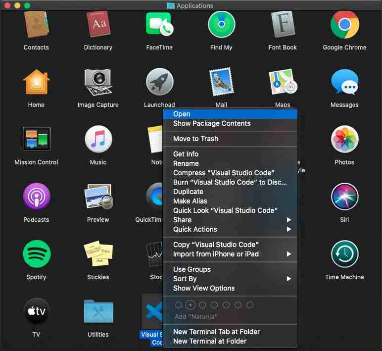 打开Visual Studio MacOS Catalina