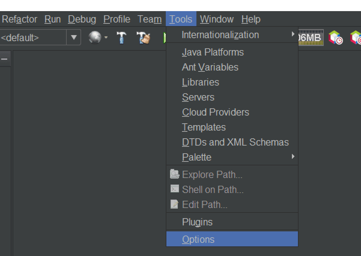 选项菜单NetBeans
