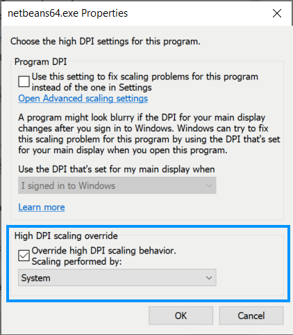 覆盖HDPI缩放行为Windows