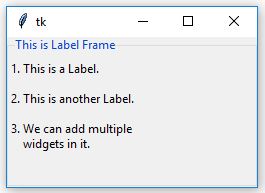 Python Tkinter |创建LabelFrame并向其添加小部件1