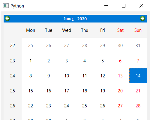 PyQt5 QCalendarWidget –设置最大高度1
