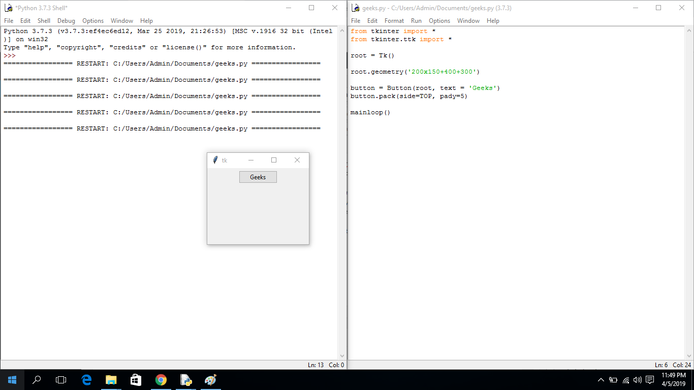 Python Tkinter中的geometry方法3